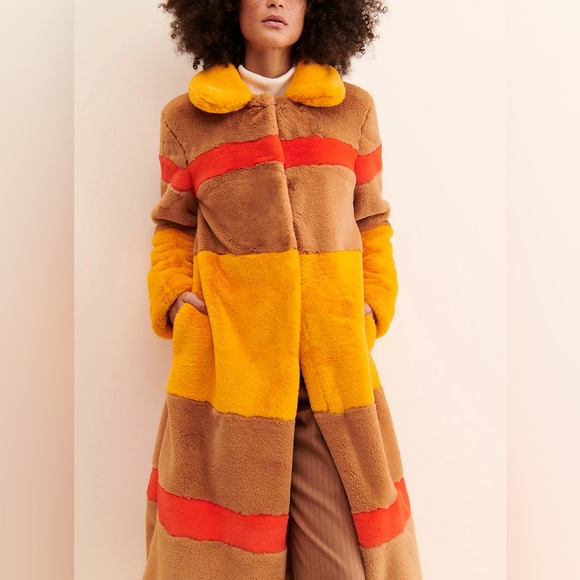 Hutch Jackets & Blazers - Hutch Long Faux Fur Coat 70s Retro Style Maximalist Colorblock Statement Coat